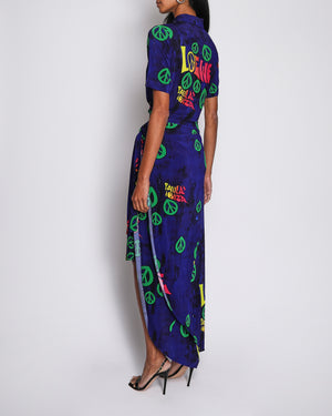 Loewe x Paula's Ibiza Navy Matching Set Cropped Top and Maxi Skirt with Hippie Print and Front Tie Detail and Size S (UK 8)