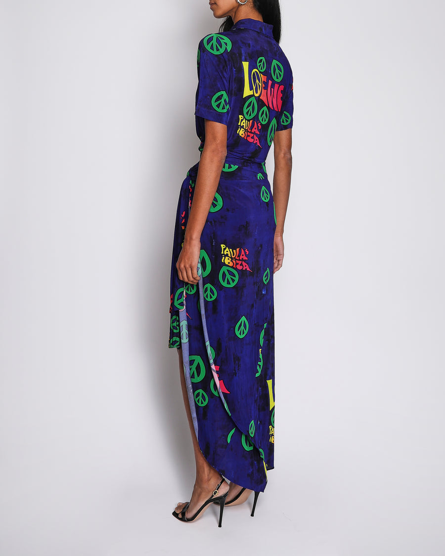 Loewe x Paula's Ibiza Navy Matching Set Cropped Top and Maxi Skirt with Hippie Print and Front Tie Detail and Size S (UK 8)