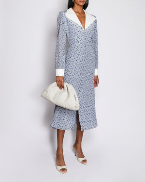 Alessandra Rich Blue Floral Print Long Sleeve Maxi Dress with White Collar Detail Size IT 44 (UK 12)