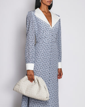 Alessandra Rich Blue Floral Print Long Sleeve Maxi Dress with White Collar Detail Size IT 44 (UK 12)