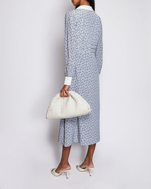 Alessandra Rich Blue Floral Print Long Sleeve Maxi Dress with White Collar Detail Size IT 44 (UK 12)