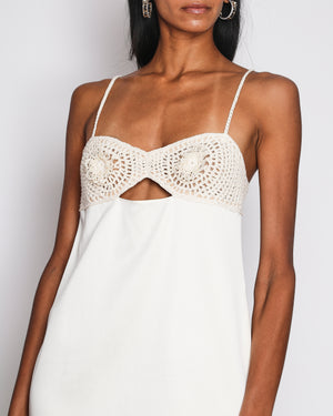 Magda Butrym Cream Silk Mini Dress with Knit Top with Flower Details FR 36 (UK 8)