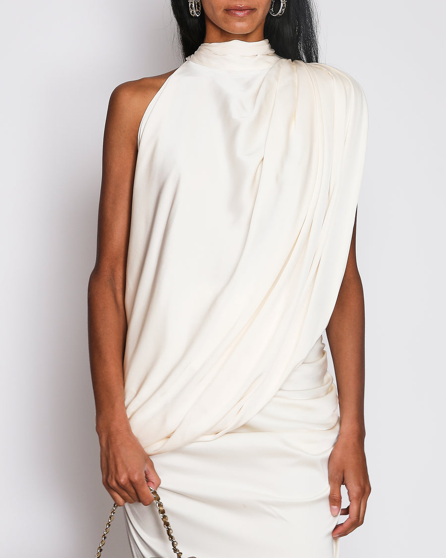Magda Butrym Cream Asymmetrical Halter Neck One-Sleeve Blouse One Size