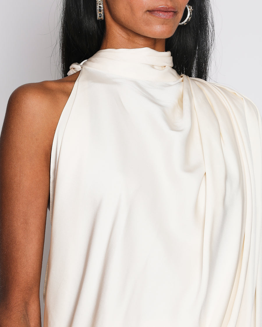 Magda Butrym Cream Asymmetrical Halter Neck One-Sleeve Blouse One Size