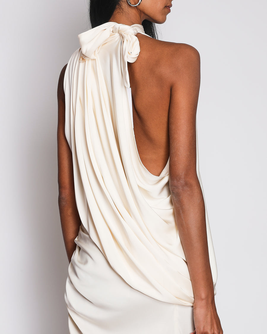 Magda Butrym Cream Asymmetrical Halter Neck One-Sleeve Blouse One Size