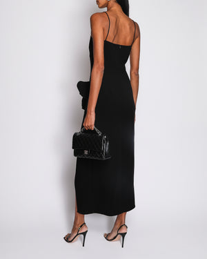 Magda Butrym Black Silk Asymmetric Maxi Dress with Ruffle, Buttons and Flower Applique Size FR 34 (UK 6)