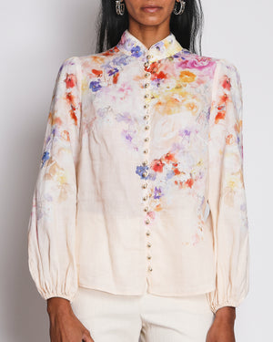 Zimmermann Multi-Colour Silk Oriental Print Long Sleeve Blouse with Buttons Size 2 (UK 12)