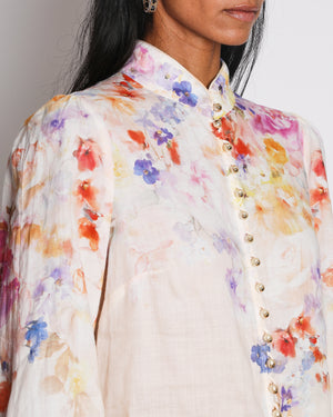 Zimmermann Multi-Colour Silk Oriental Print Long Sleeve Blouse with Buttons Size 2 (UK 12)