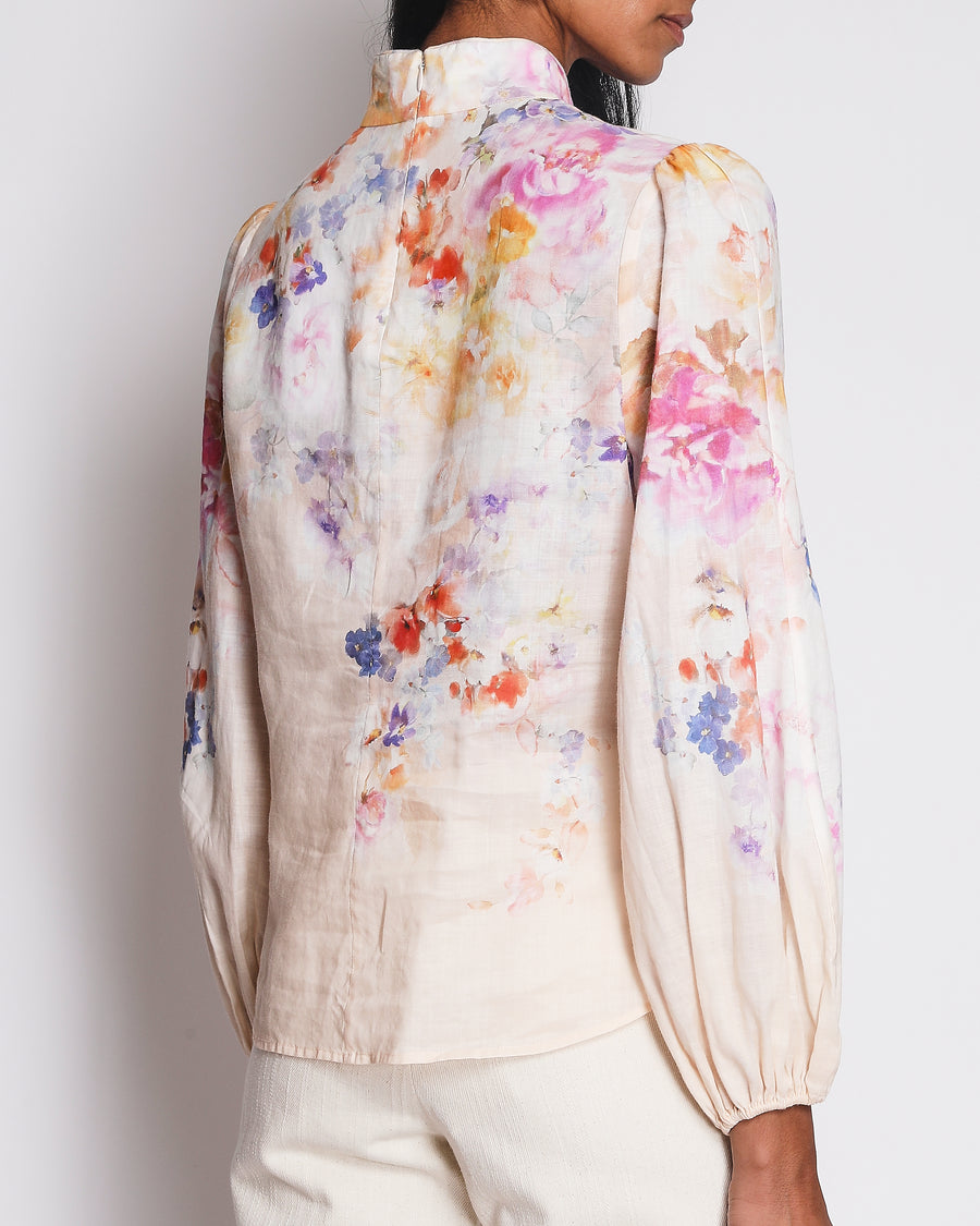 Zimmermann Multi-Colour Silk Oriental Print Long Sleeve Blouse with Buttons Size 2 (UK 12)