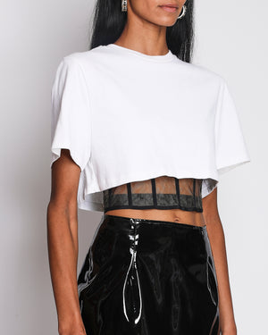 Alexander McQueen White Cropped Shirt With Black Corset Detail Size IT 40 (UK 8)
