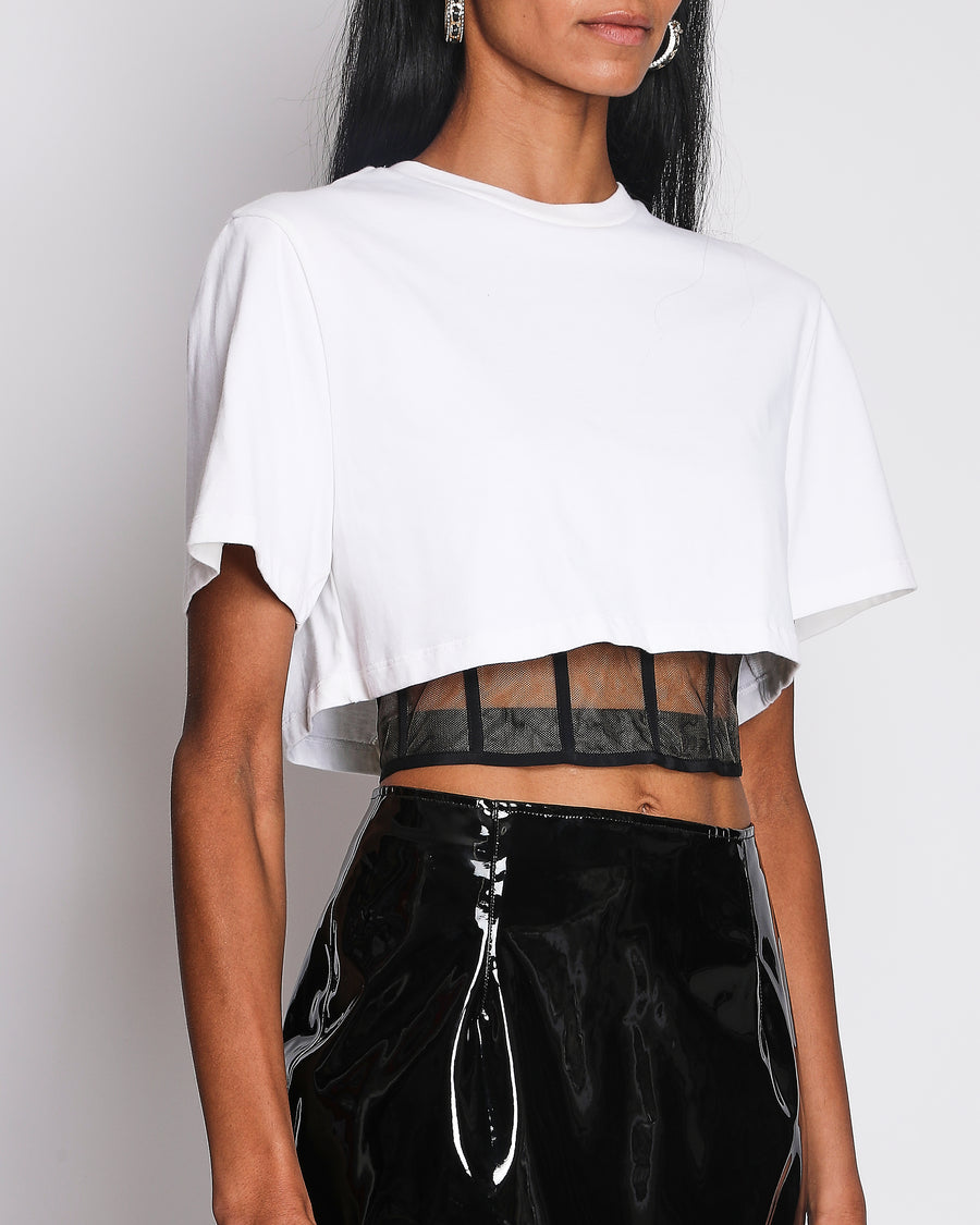 Alexander McQueen White Cropped Shirt With Black Corset Detail Size IT 40 (UK 8)