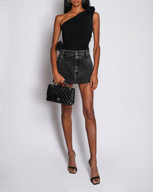 Magda Butrym Black One-Shoulder Short Sleeve Top with Flower Appliques Size FR 36 (UK 8)