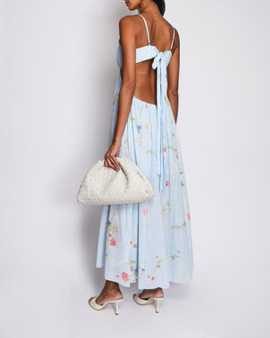 Zimmermann Light Blue Cut-Out Maxi Dress with Multi-Colour Floral Prints and White Lace Trim Detail Size 1 (UK 10)