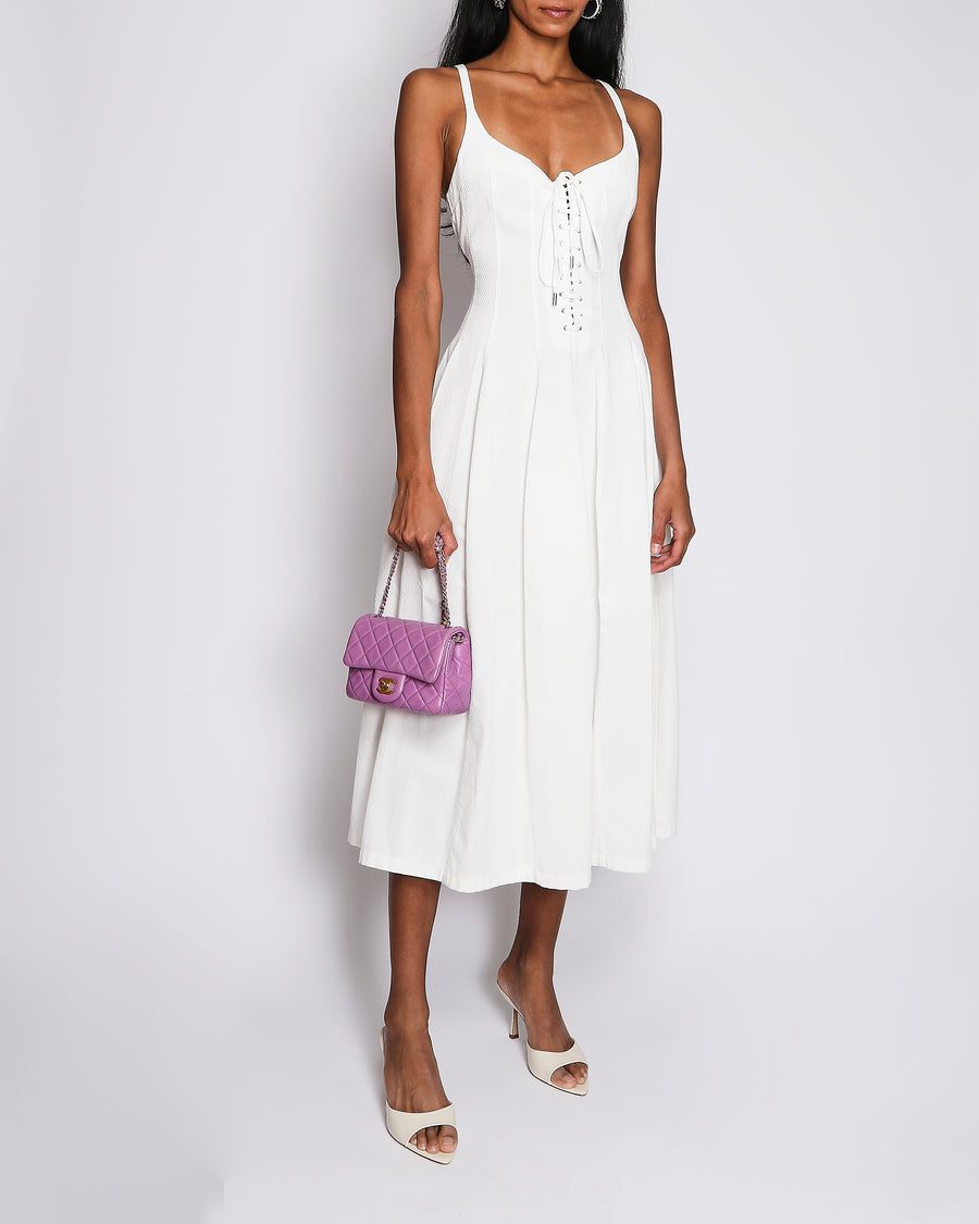 Chloé White Textured Sleeveless Maxi Dress with Front Lace Detail Size XS (UK 6)