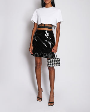 Alessandra Rich Black Latex Mini Skirt with Ruffle Detail Size IT 40 (UK 8)