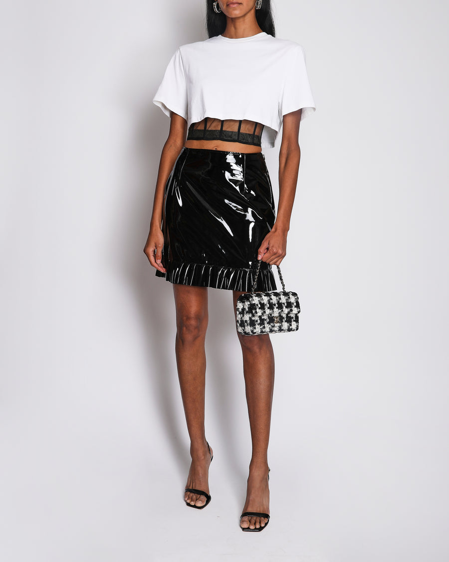 Alessandra Rich Black Latex Mini Skirt with Ruffle Detail Size IT 40 (UK 8)