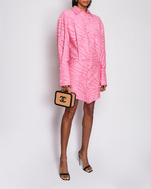 The Attico Hot Pink Zebra Print Long-Sleeved Mini Shirt-Dress Size IT 42 (UK 10)