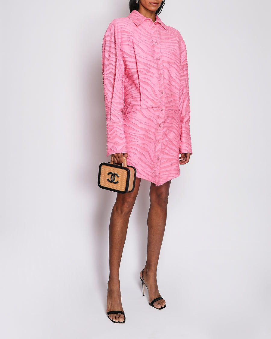 The Attico Hot Pink Zebra Print Long-Sleeved Mini Shirt-Dress Size IT 42 (UK 10)