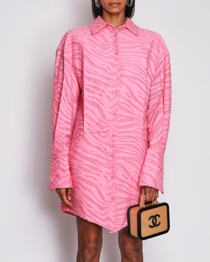 The Attico Hot Pink Zebra Print Long-Sleeved Mini Shirt-Dress Size IT 42 (UK 10)