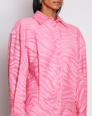 The Attico Hot Pink Zebra Print Long-Sleeved Mini Shirt-Dress Size IT 42 (UK 10)