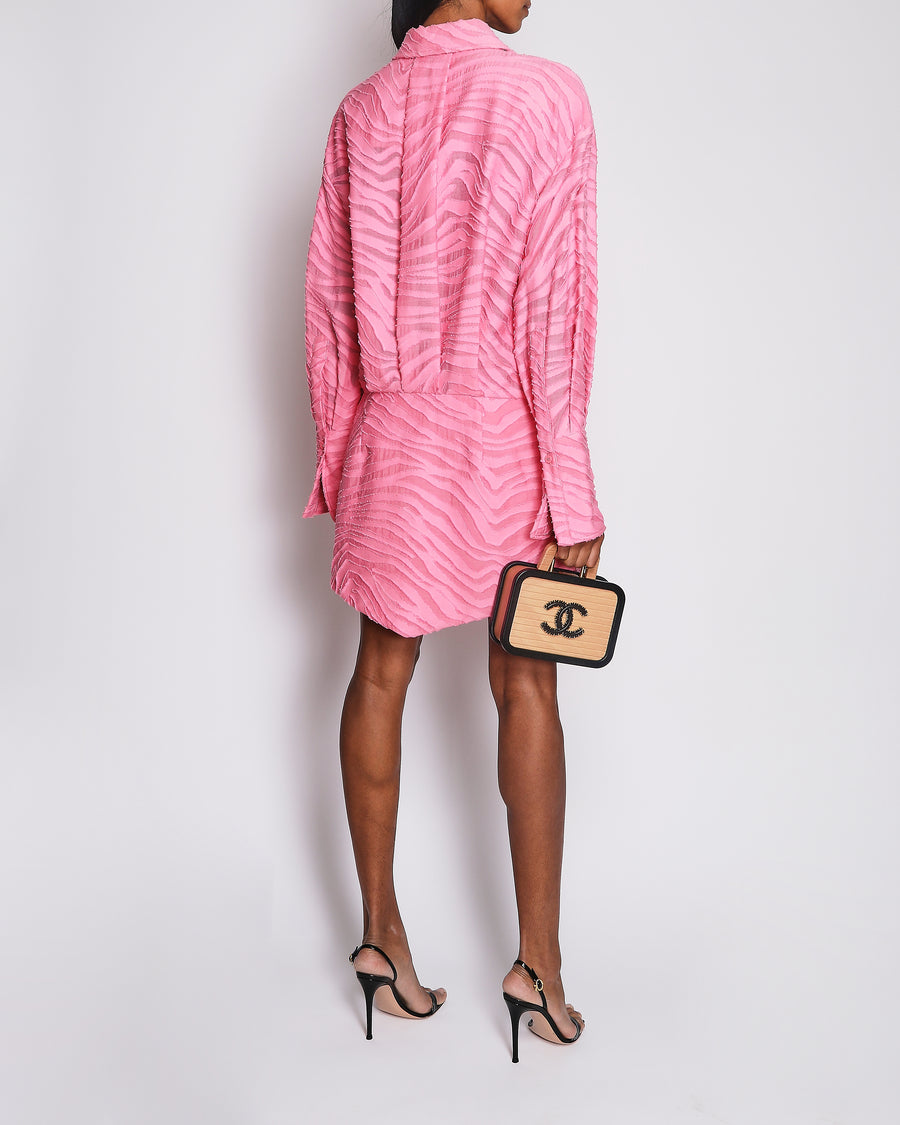 The Attico Hot Pink Zebra Print Long-Sleeved Mini Shirt-Dress Size IT 42 (UK 10)