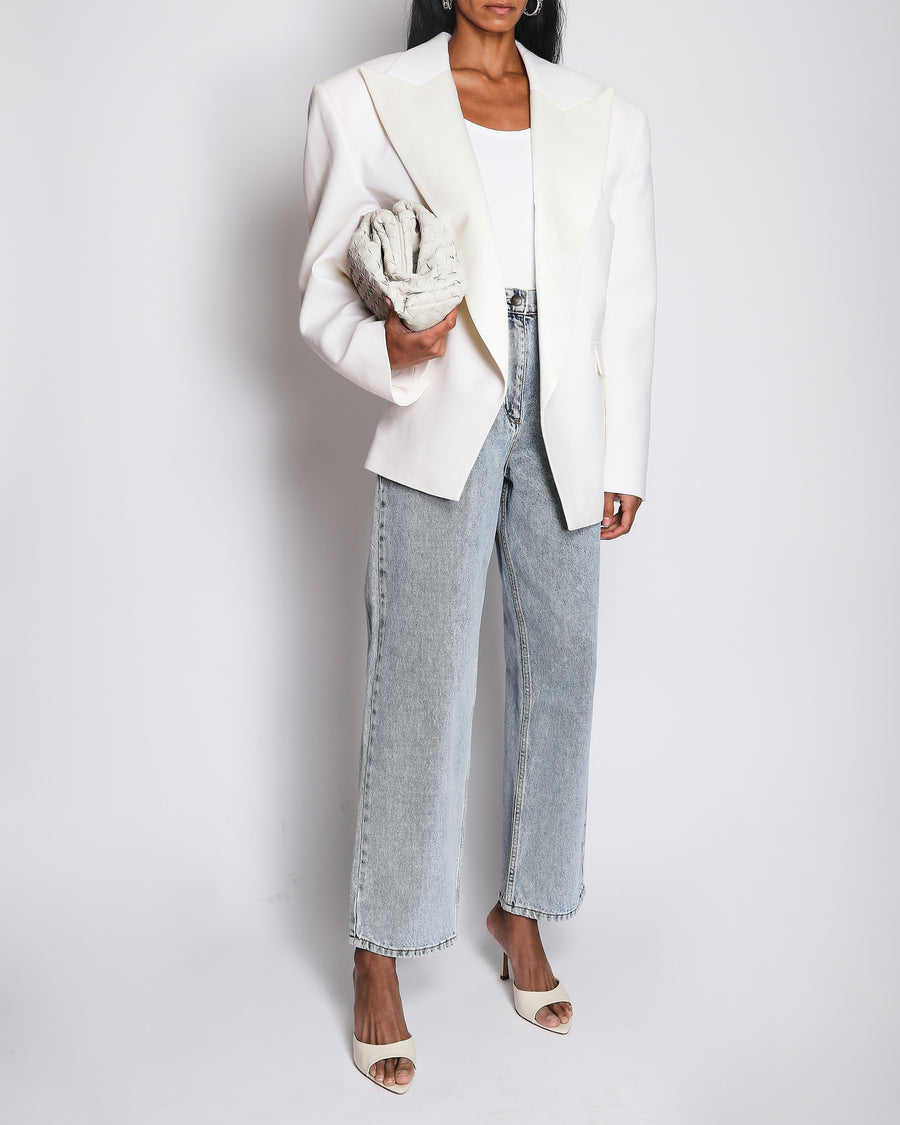 Magda Butrym White Oversized Blazer Jacket with Shoulder Pads Size FR 38 (UK 10)