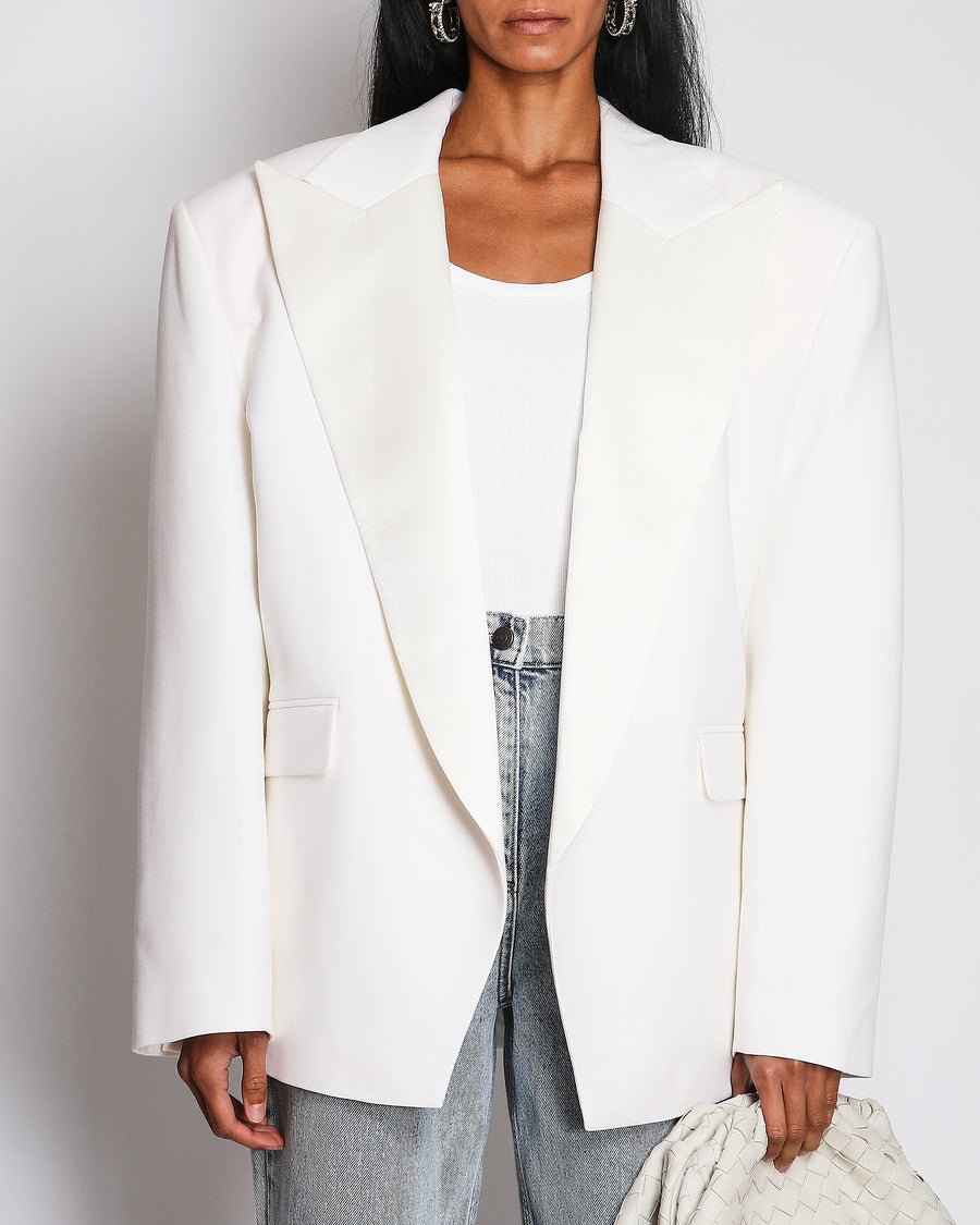Magda Butrym White Oversized Blazer Jacket with Shoulder Pads Size FR 38 (UK 10)