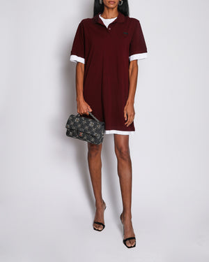 Prada Burgundy and White Short-Sleeved T-Shirt Mini Dress with Logo Detail Size IT 42 (UK 10)