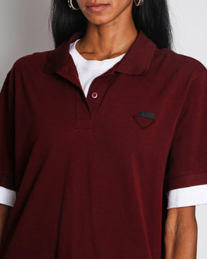 Prada Burgundy and White Short-Sleeved T-Shirt Mini Dress with Logo Detail Size IT 42 (UK 10)