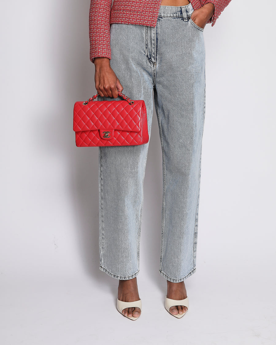 Magda Butrym Light Blue Straight Leg Jeans with Bronze Logo Button Detail Size FR 36 (UK 8)