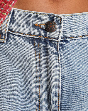 Magda Butrym Light Blue Straight Leg Jeans with Bronze Logo Button Detail Size FR 36 (UK 8)