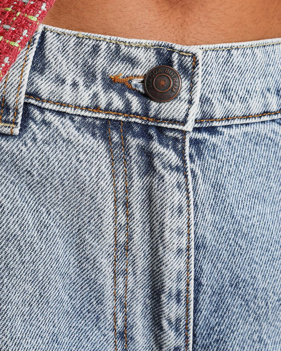 Magda Butrym Light Blue Straight Leg Jeans with Bronze Logo Button Detail Size FR 36 (UK 8)