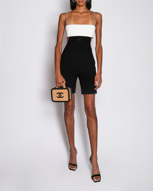 Chanel 22/S Black and White Sleeveless Jumpsuit with CC Logo and Chain Strap Detail Size FR 40 (UK 12)