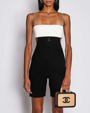 Chanel 22/S Black and White Sleeveless Jumpsuit with CC Logo and Chain Strap Detail Size FR 40 (UK 12)