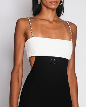 Chanel 22/S Black and White Sleeveless Jumpsuit with CC Logo and Chain Strap Detail Size FR 40 (UK 12)