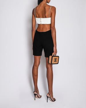 Chanel 22/S Black and White Sleeveless Jumpsuit with CC Logo and Chain Strap Detail Size FR 40 (UK 12)