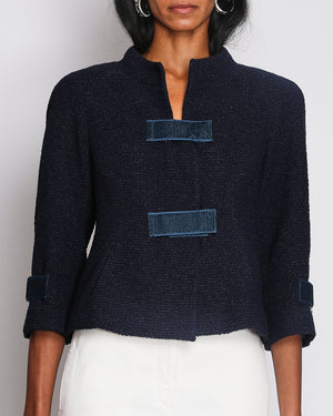 Chanel 17/C Navy Cropped Sleeve Vecro Fastening Jacket Size FR 38 (UK 10)