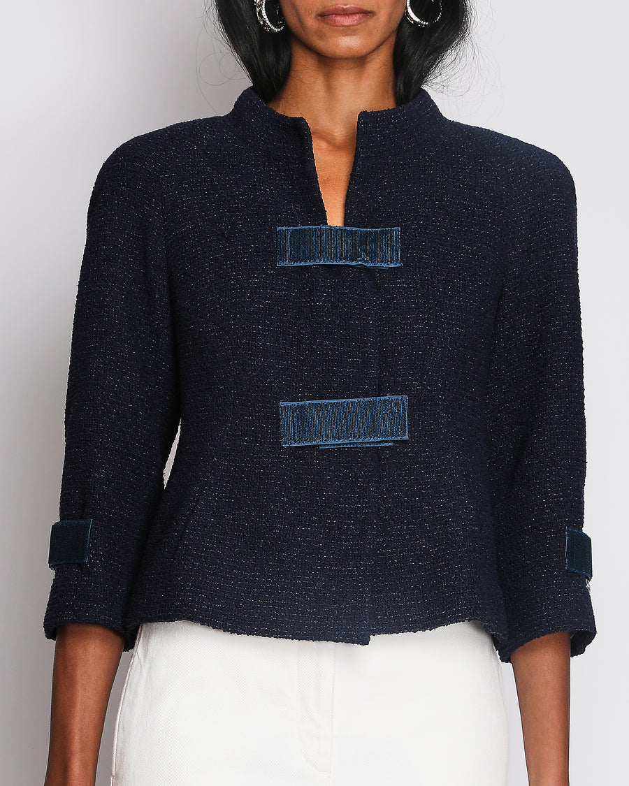 Chanel 17/C Navy Cropped Sleeve Vecro Fastening Jacket Size FR 38 (UK 10)