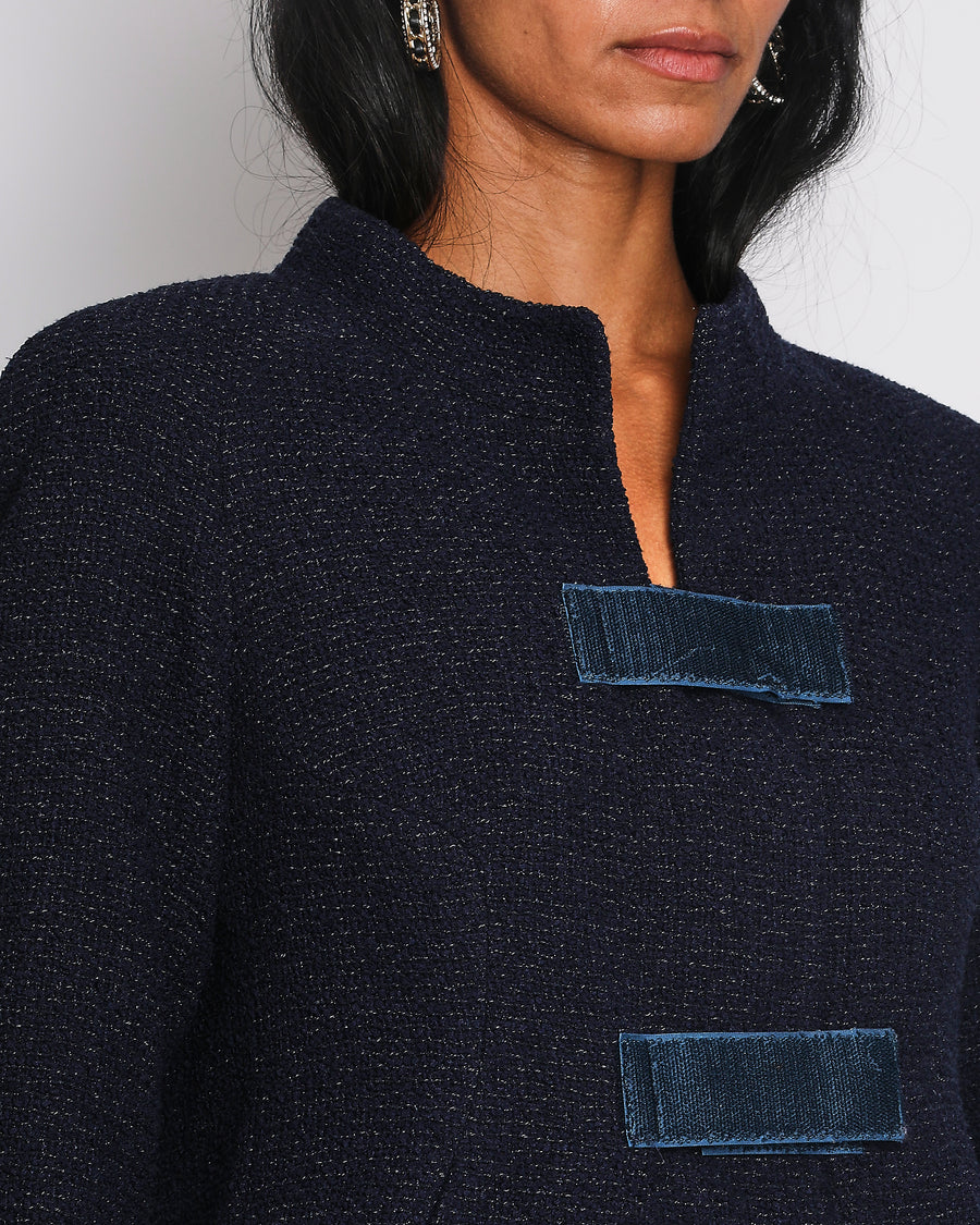 Chanel 17/C Navy Cropped Sleeve Vecro Fastening Jacket Size FR 38 (UK 10)