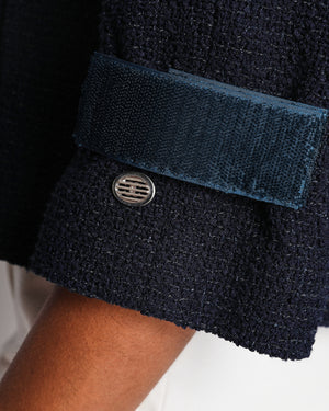 Chanel 17/C Navy Cropped Sleeve Vecro Fastening Jacket Size FR 38 (UK 10)