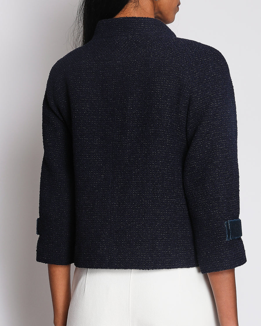 Chanel 17/C Navy Cropped Sleeve Vecro Fastening Jacket Size FR 38 (UK 10)