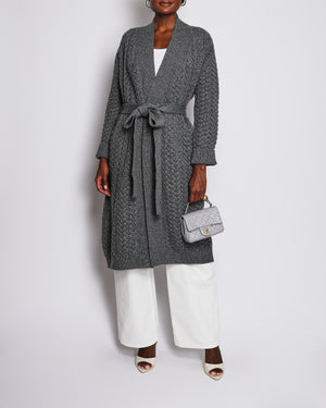 Loro Piana Grey Cashmere Knitted Long Cardigan with Belt Size IT 44 (UK 12) RRP £3,000