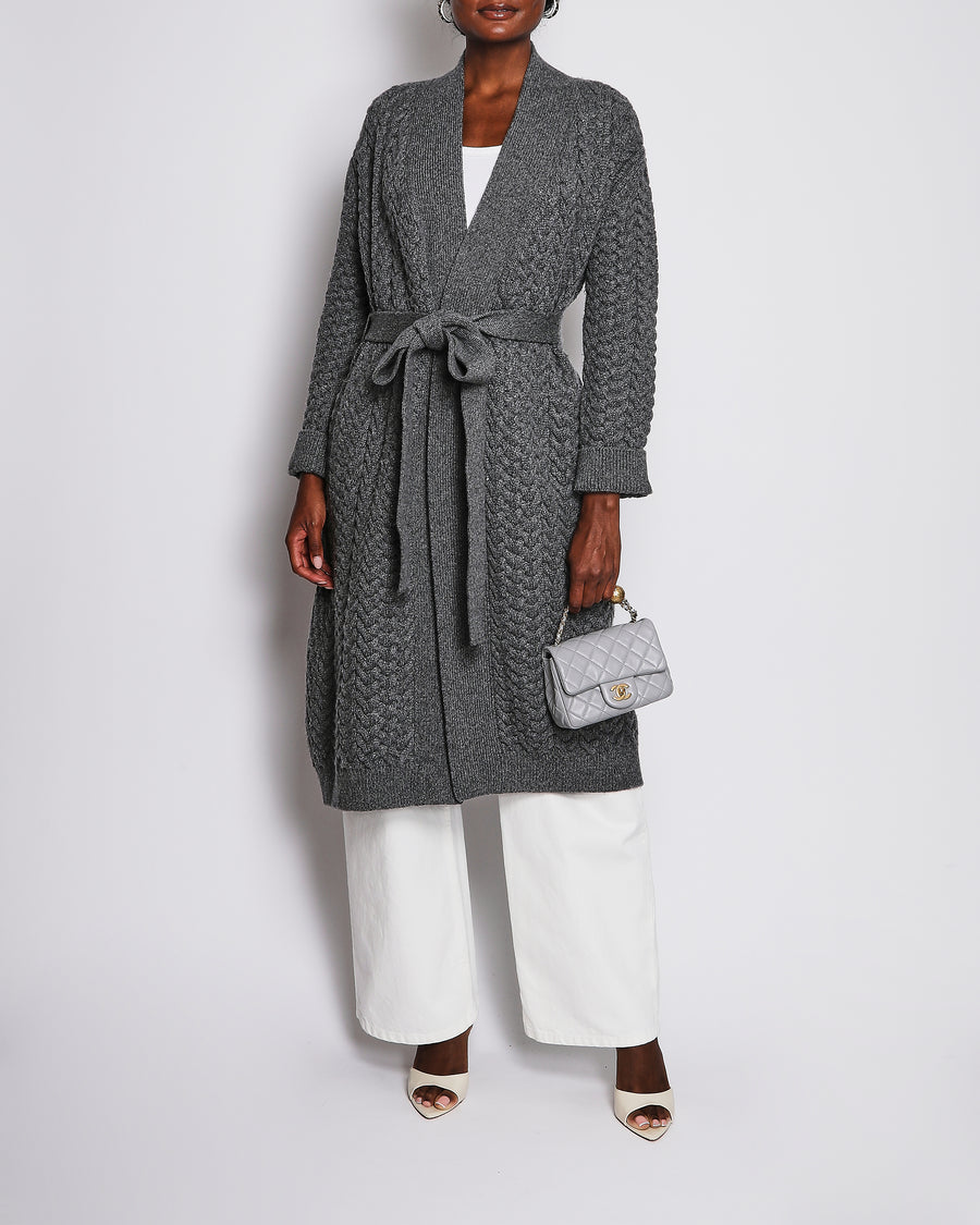 Loro Piana Grey Cashmere Knitted Long Cardigan with Belt Size IT 44 (UK 12) RRP £3,000