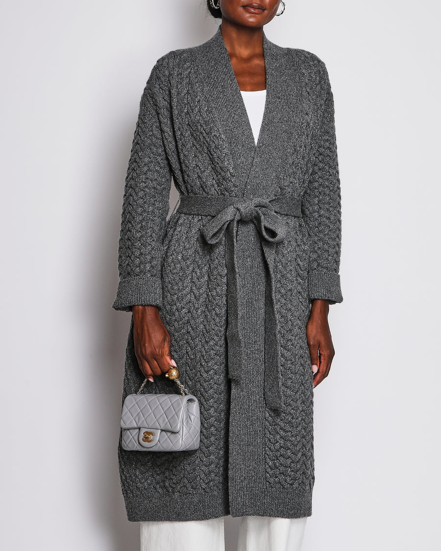 Loro Piana Grey Cashmere Knitted Long Cardigan with Belt Size IT 44 (UK 12) RRP £3,000