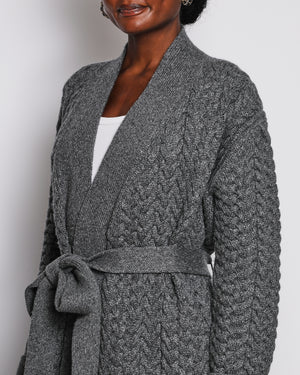 Loro Piana Grey Cashmere Knitted Long Cardigan with Belt Size IT 44 (UK 12) RRP £3,000