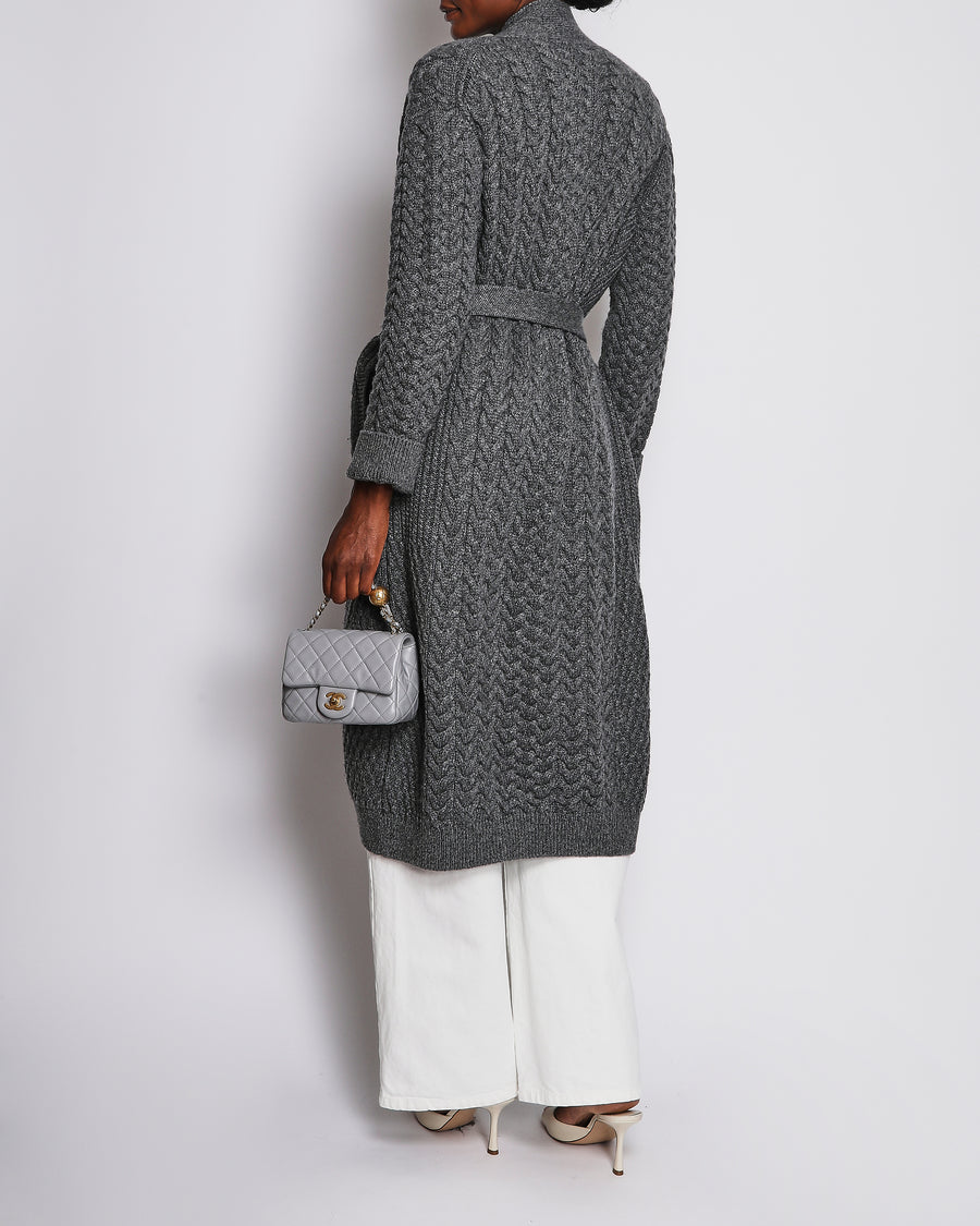 Loro Piana Grey Cashmere Knitted Long Cardigan with Belt Size IT 44 (UK 12) RRP £3,000