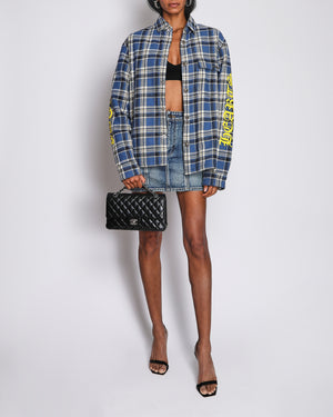 Chrome Hearts Mens Blue and Yellow Plaid Overshirt with Yellow Sleeve Logo Detail Size M (UK 44