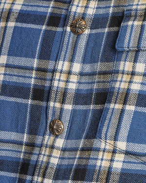 Chrome Hearts Mens Blue and Yellow Plaid Overshirt with Yellow Sleeve Logo Detail Size M (UK 44