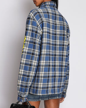 Chrome Hearts Mens Blue and Yellow Plaid Overshirt with Yellow Sleeve Logo Detail Size M (UK 44
