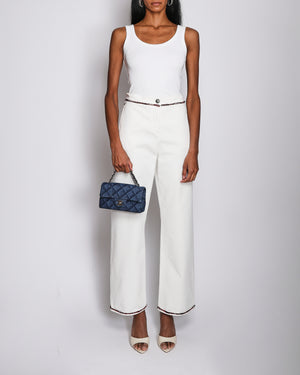 Chanel SS/21 High Waisted White Denim Jeans with Patterned Tweed Piping Size FR 38 (UK 10)